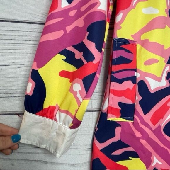 CK Bradley Shirt Dress  Pink Reef Pattern Funky Dopamine Long Sleeve Barbiecore - Picture 6 of 10